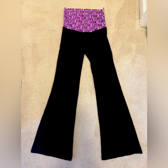 Y2K Victoria's Secret LOVE PINK Foldover Yoga Pants Flare Rhinestones SMALL - Picture 1 of 11